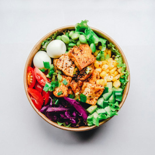 A vibrant, colourful bowl of healthy food symbolising mindful, intentional eating